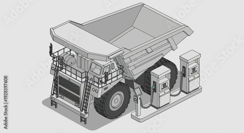 Large Mining Dump Truck Refueling at a Fuel Station.