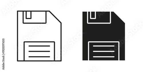 Floppy disk icon style design pack on white background. Thin line and clipart style