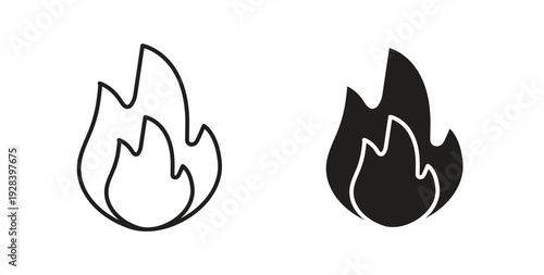 Flame icon style design pack on white background. Thin line and clipart style