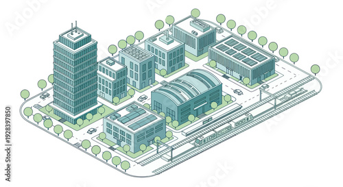 Modern Cityscape with Sustainable Architecture and Green Energy Solutions.