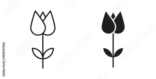 Flower tulip icon style design pack on white background. Thin line and clipart style
