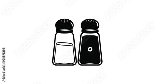 Black and white salt and pepper shakers simple graphic silhouette