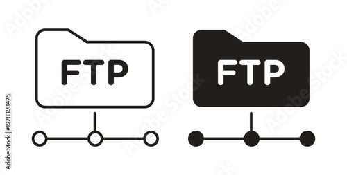 FTP icon style design pack on white background. Thin line and clipart style
