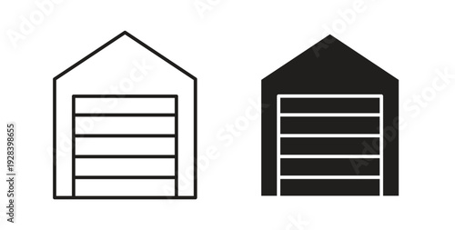 Garage icon style design pack on white background. Thin line and clipart style