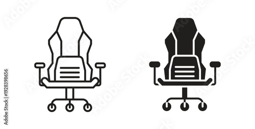 Gaming chair icon style design pack on white background. Thin line and clipart style