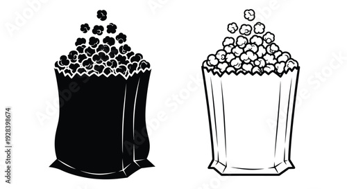 Two bags overflowing with popcorn a striking black silhouette