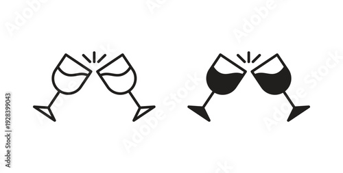 Glass-cheers icon style design pack on white background. Thin line and clipart style