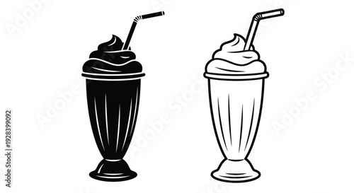 Two milkshake glasses one black and one white in silhouette