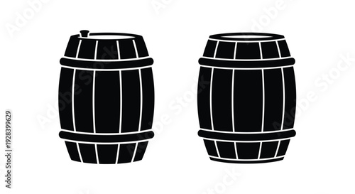 Two black barrels displayed against a white background silhouette