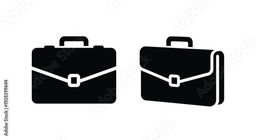Two black briefcase icons displayed side by side a simple silhouette