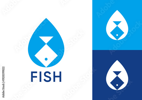 abstract negative space fish with water drop logo design concept