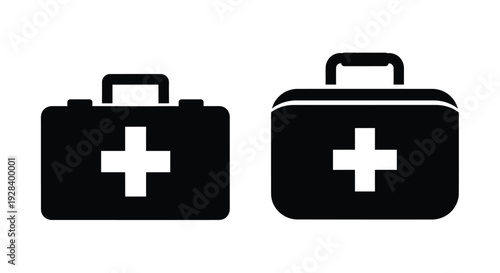 Two black medical cases with white crosses simple silhouette