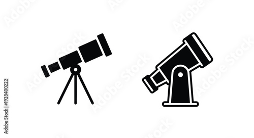 Two black telescope icons displayed against a white background silhouette