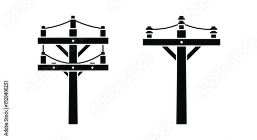 Two utility poles depicted in a striking black silhouette