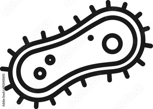Illustration of a bacterium cell with flagella and pili
