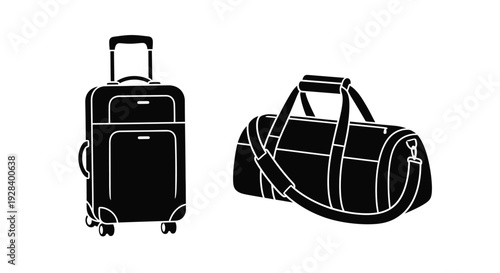 Black and white luggage icons a suitcase and duffel bag silhouette
