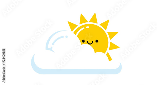 Smiling sun peeking from behind cloud.