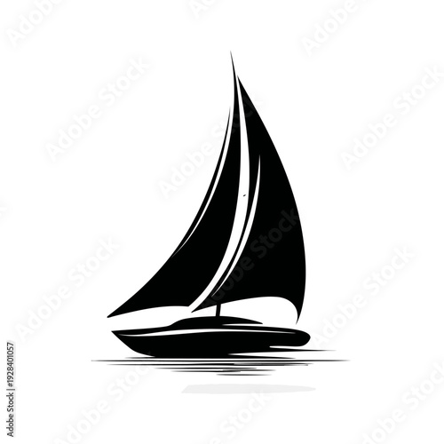 Sleek black sailboat silhouette icon on a white background, elegant yacht symbol, marine leisure water transport vector graphic
