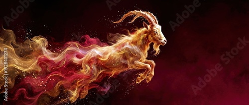 Fiery ram or goat running with flames. Chinese New Year 2027 zodiac symbol illustration