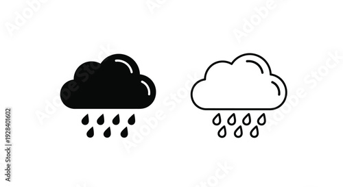 Two cloud icons one solid and one outlined with rain silhouette