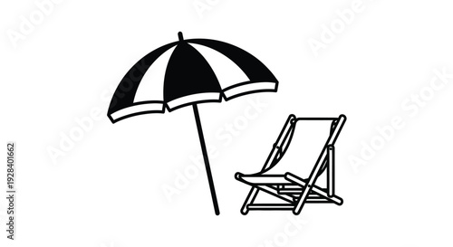 Beach umbrella and deck chair illustration a striking silhouette