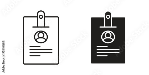 ID badge icon style design pack on white background. Thin line and clipart style
