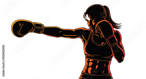 Female Boxer Silhouette in Fighting Stance.