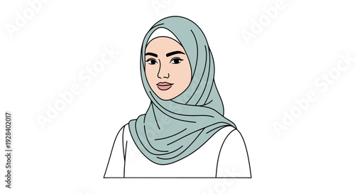 Illustration of a woman wearing a hijab and smiling.
