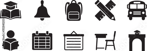 School icon set education learning building classroom symbol vector silhouette eps