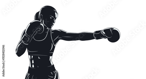 Female Boxer Silhouette Punching with Gloves.
