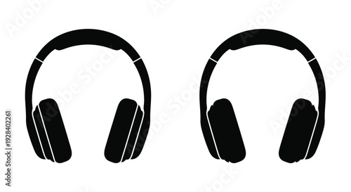 A pair of black headphones depicted in a striking silhouette