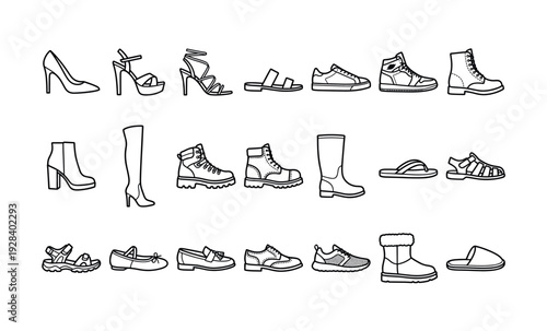 Selection of shoe and boot icons organized in grid layout