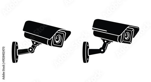 Two security cameras displayed in a striking black silhouette