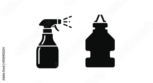 Spray bottle and container depicted in a stark black silhouette