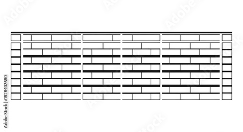 A detailed illustration of a brick wall pattern viewed from the front showcasing a uniform grid of bricks and mortar