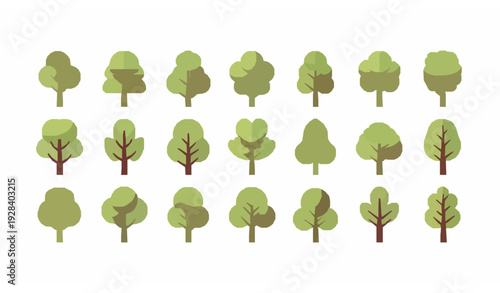 Flat Summer Forest Trees Vector Set Cartoon Garden Park Landscape Plant Icons
