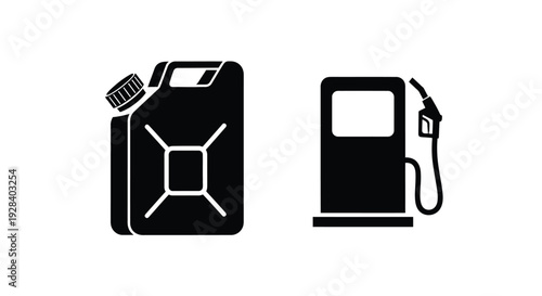 Fuel can and gas pump icons in black a simple silhouette