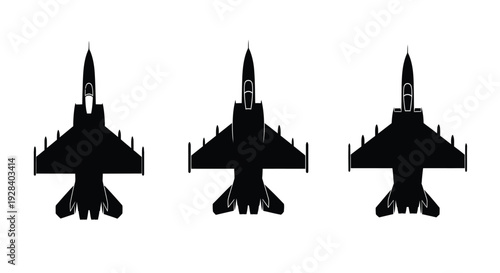 Three fighter jets in profile a striking black silhouette