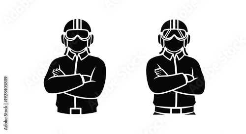 Two pilots in vintage flight gear a striking silhouette