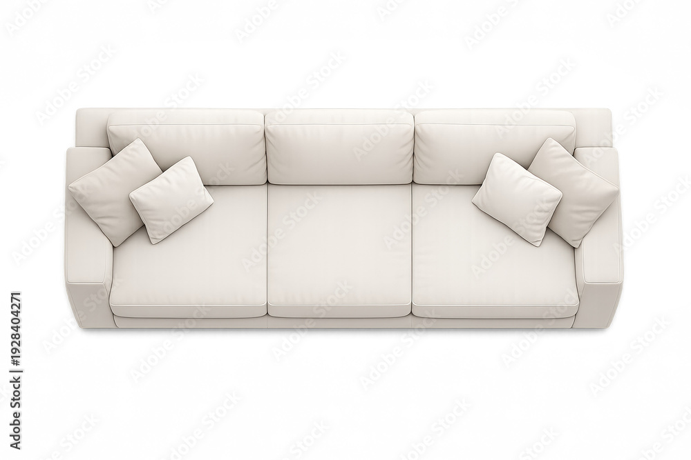 Fototapeta premium Modern minimalist white sofa with cushions on gray background