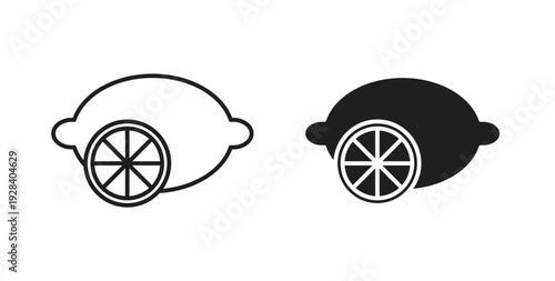 Lemon icon style design pack on white background. Thin line and clipart style