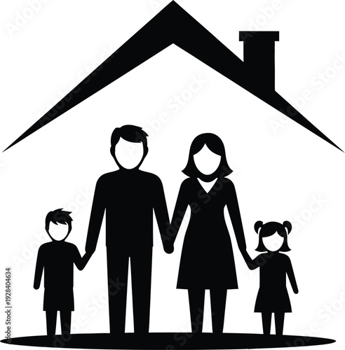 Family under house roof icon