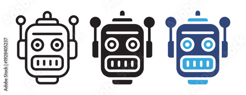 Robot Head Icon Set – Artificial Intelligence, AI, and Technology Vector Illustration