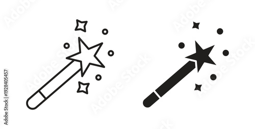 Magic wand icon style design pack on white background. Thin line and clipart style