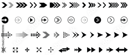 Arrow icon set. Arrow. Cursor, Black vector arrows icons. Collection different arrows sign. Modern simple arrows. Black arrow pointing to the right. Vector illustration