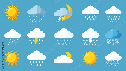 Modern Weather Forecast Symbol Pack for App and Infographic Design