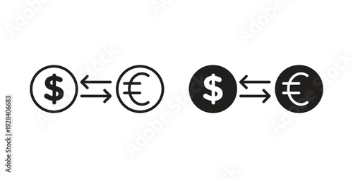Money exchange icon style design pack on white background. Thin line and clipart style