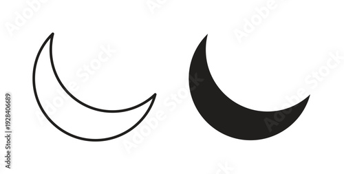 Moon icon style design pack on white background. Thin line and clipart style