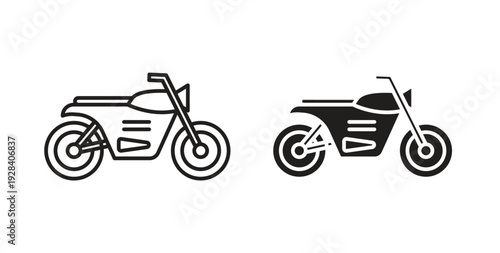 Motorcycle icon style design pack on white background. Thin line and clipart style