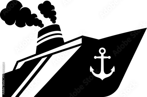 Black and white illustration of a ship with anchor
